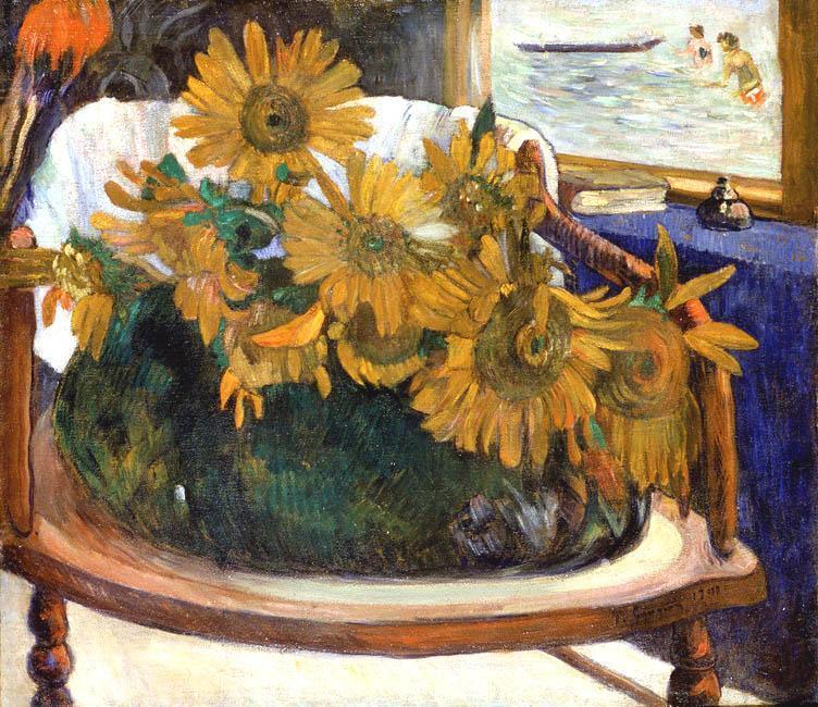 Still Life with Sunflowers on an Armchair - Paul Gauguin Painting